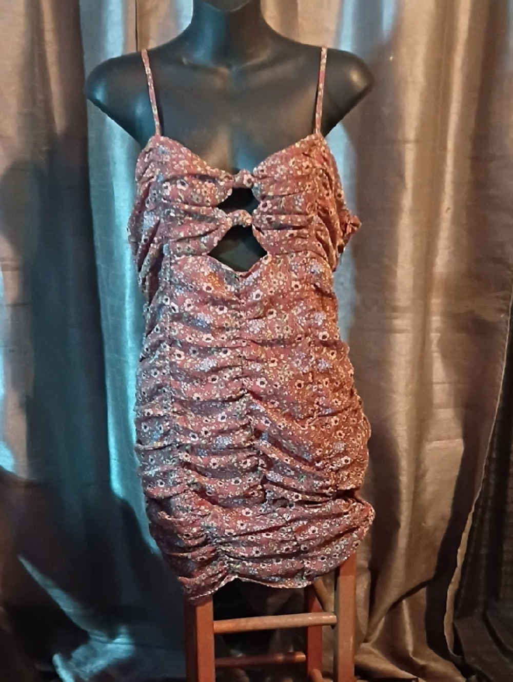 Forever 21 Brown Floral Ruched Mini Dress with Cutouts
